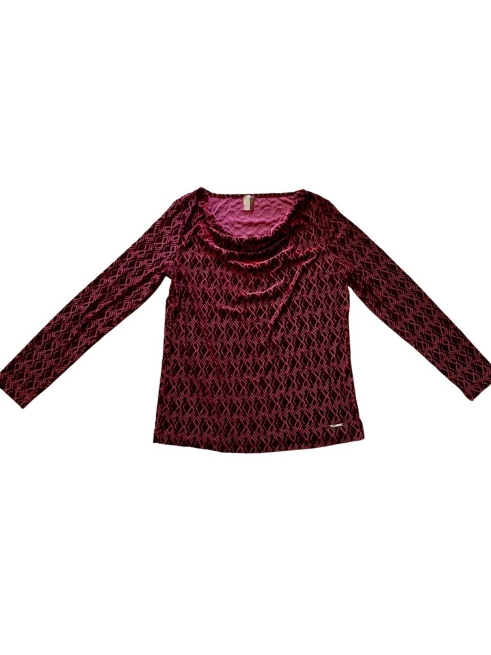 Long Sleeve Burgundy Burntout Velvet Blouse w/ Cowl Neck Diamond Whimsigoth Top